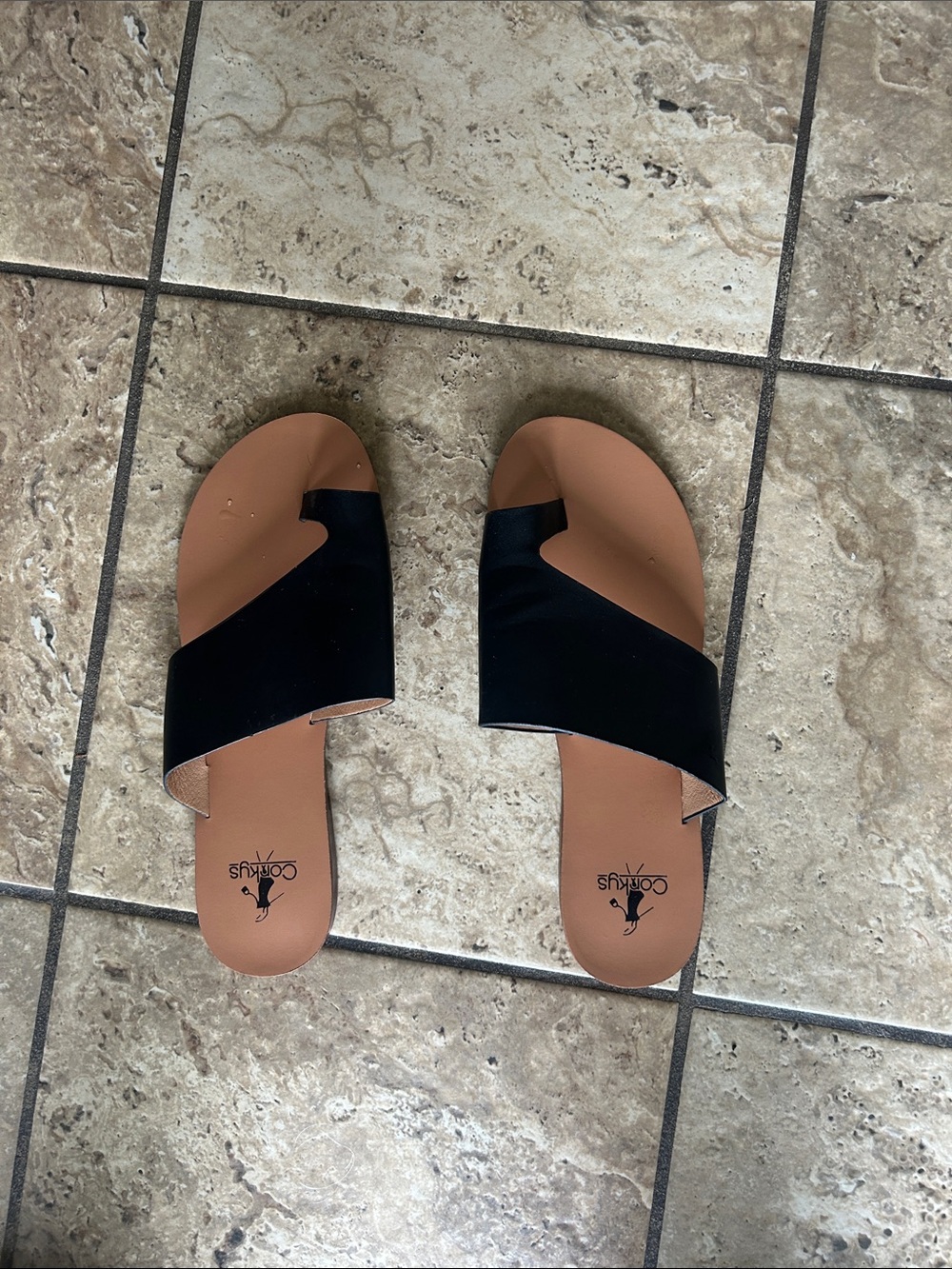 Comfort Slip-On Sandals in Black and Tan -